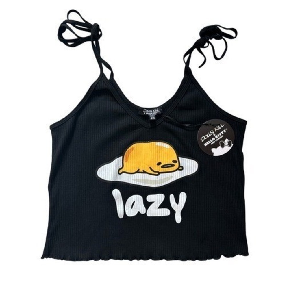 Dolls Kill x Hello Kitty Gudetama Pajama Tank Top 1X Black NWT Kawaii Sanrio